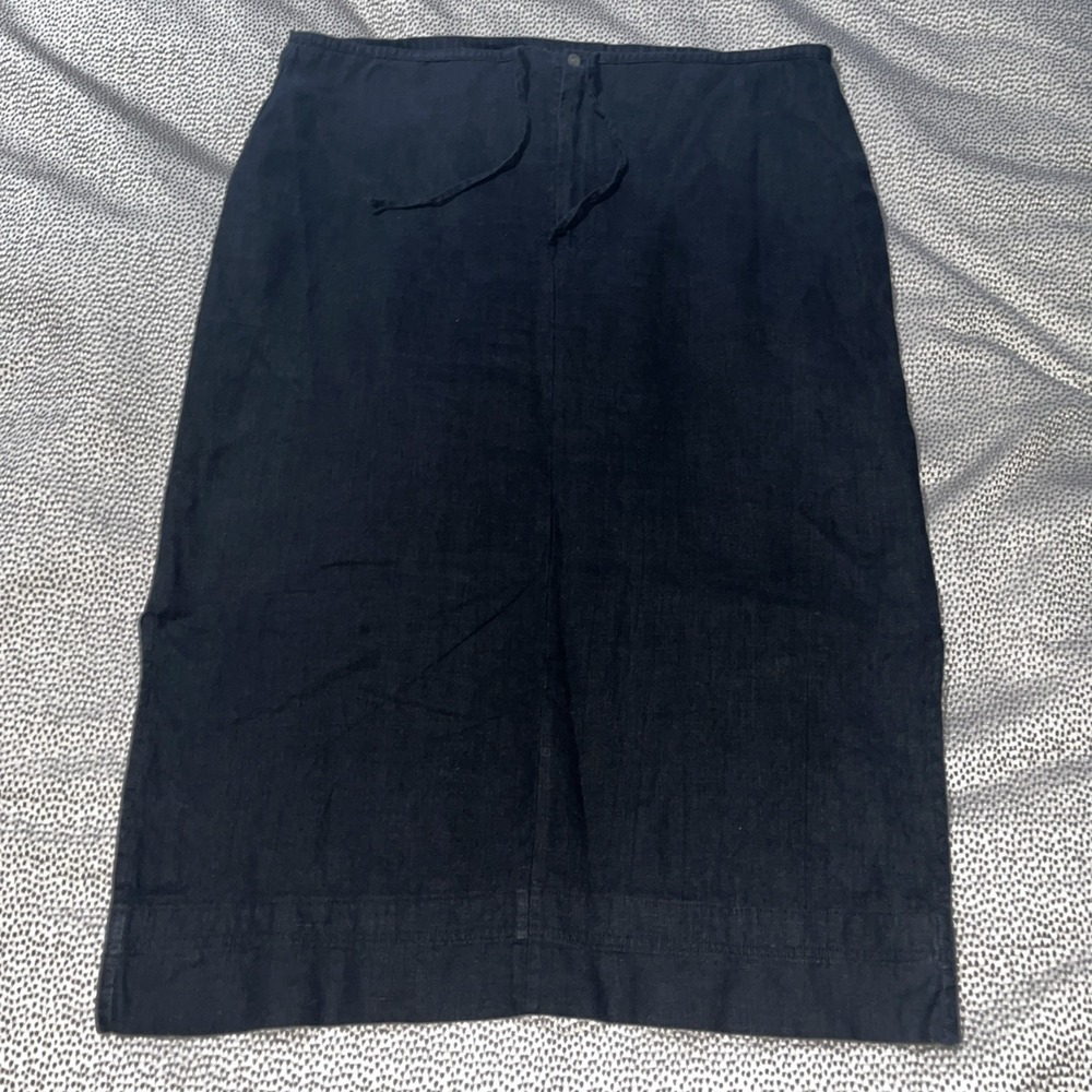 Chico's Design 100% Linen A-Line Skirt Drawstring‎ Size 2 Side Bottom Slits